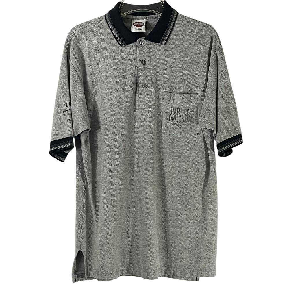 Vintage Tilley Harley Davidson NC Gray Polo Shirt Men's Medium USA